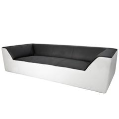 Set of Four Large Black and White Leather Three-Seat Sofas