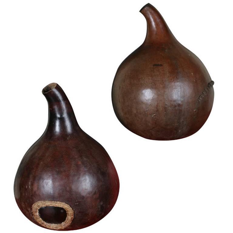 Pair African Gourd Storage Vessels, Kenya or Ethiopia, early-mid 20th Century