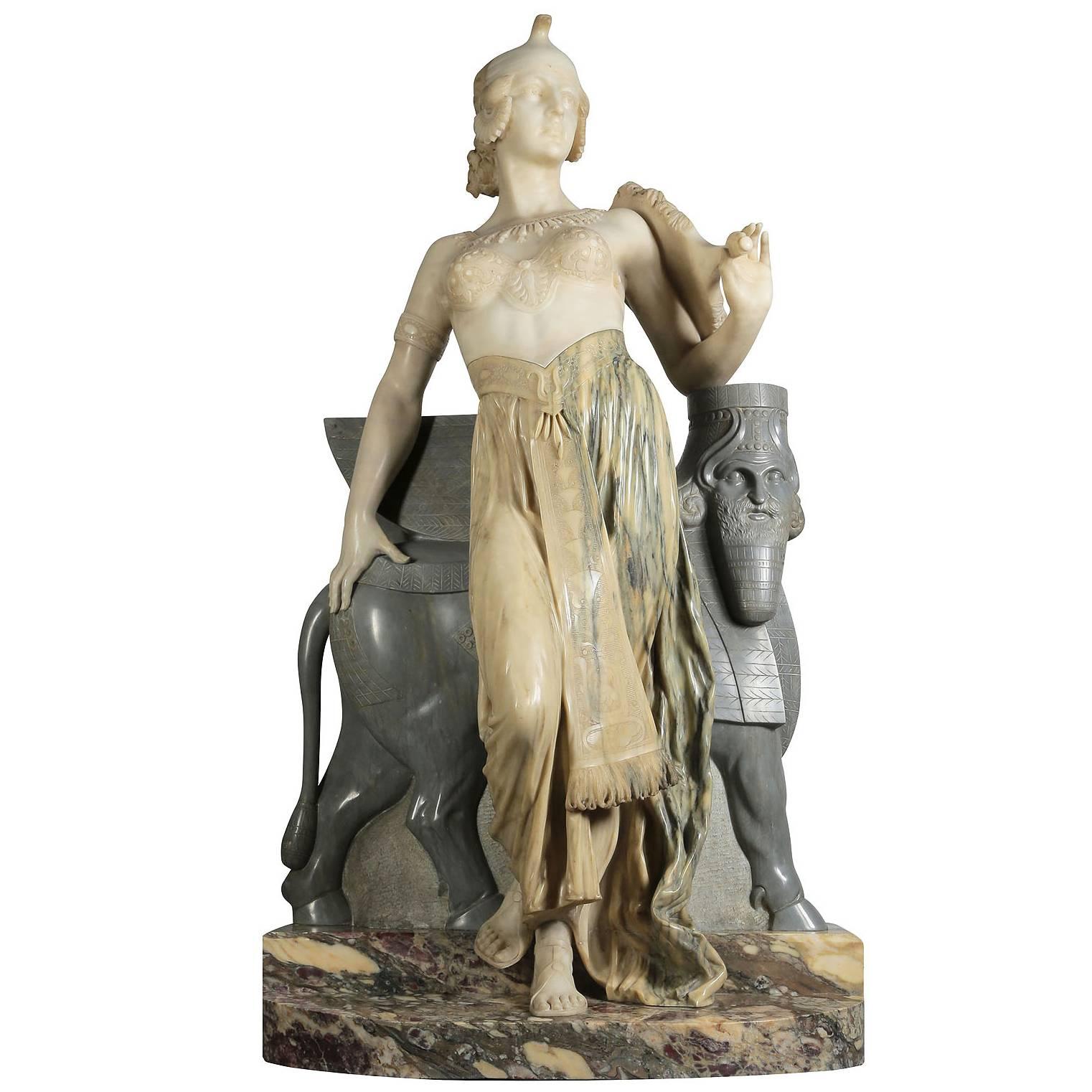 Figure de Cléopâtre grandeur nature en marbre italien du 19e siècle par Eliseo Fattorini