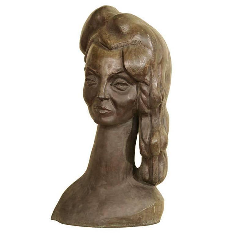 Bronze Bust of a Woman Signed E. Nay