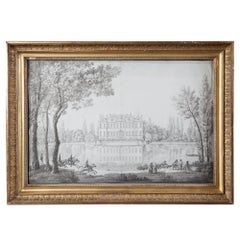 Pencil Drawing of a Chateau in a Landscape