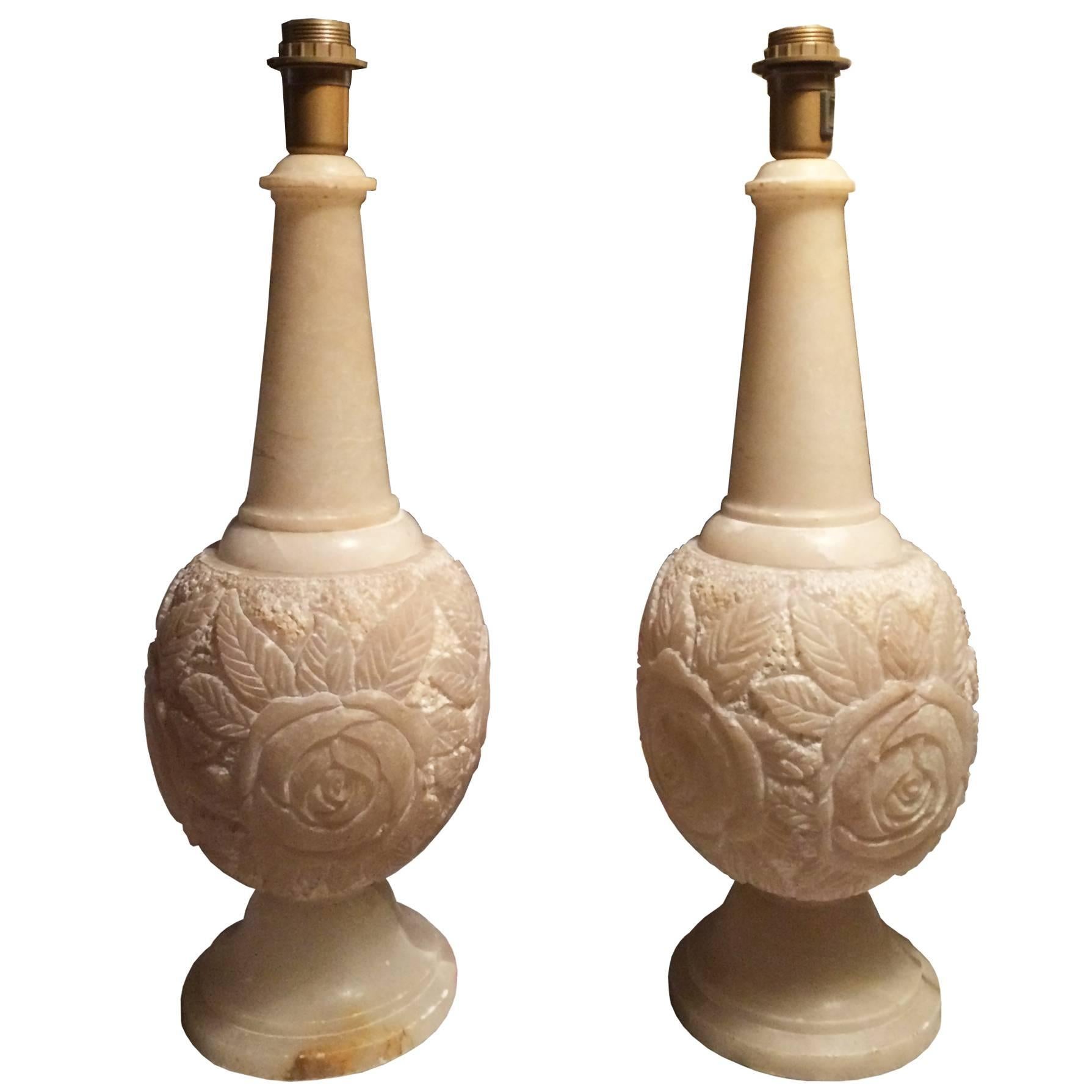 Pair of Alabaster Lamps For Sale