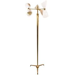 Mid-Century Italian Brass Floor Lamp with Enameled Shades, Style of Arredoluce