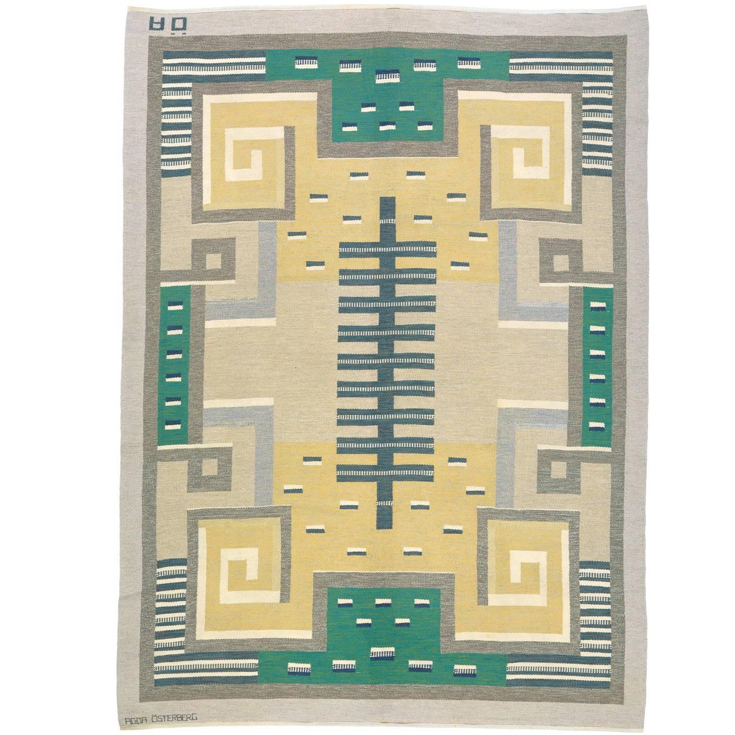 20th Century Swedish Flat-Weave Carpet by Agda Osterberg