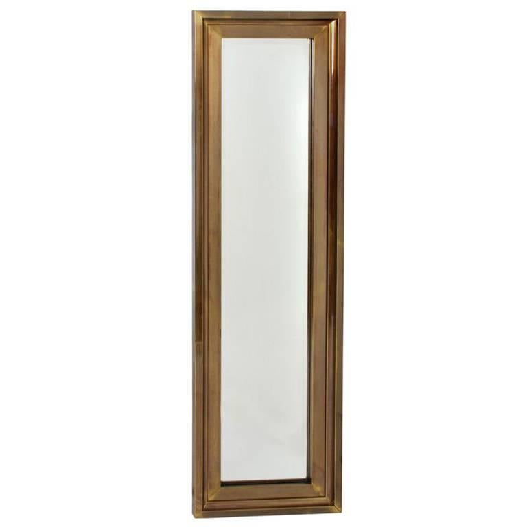 Tall Thin Brass Frame Entry Mirror by Mastercraft For Sale at 1stDibs