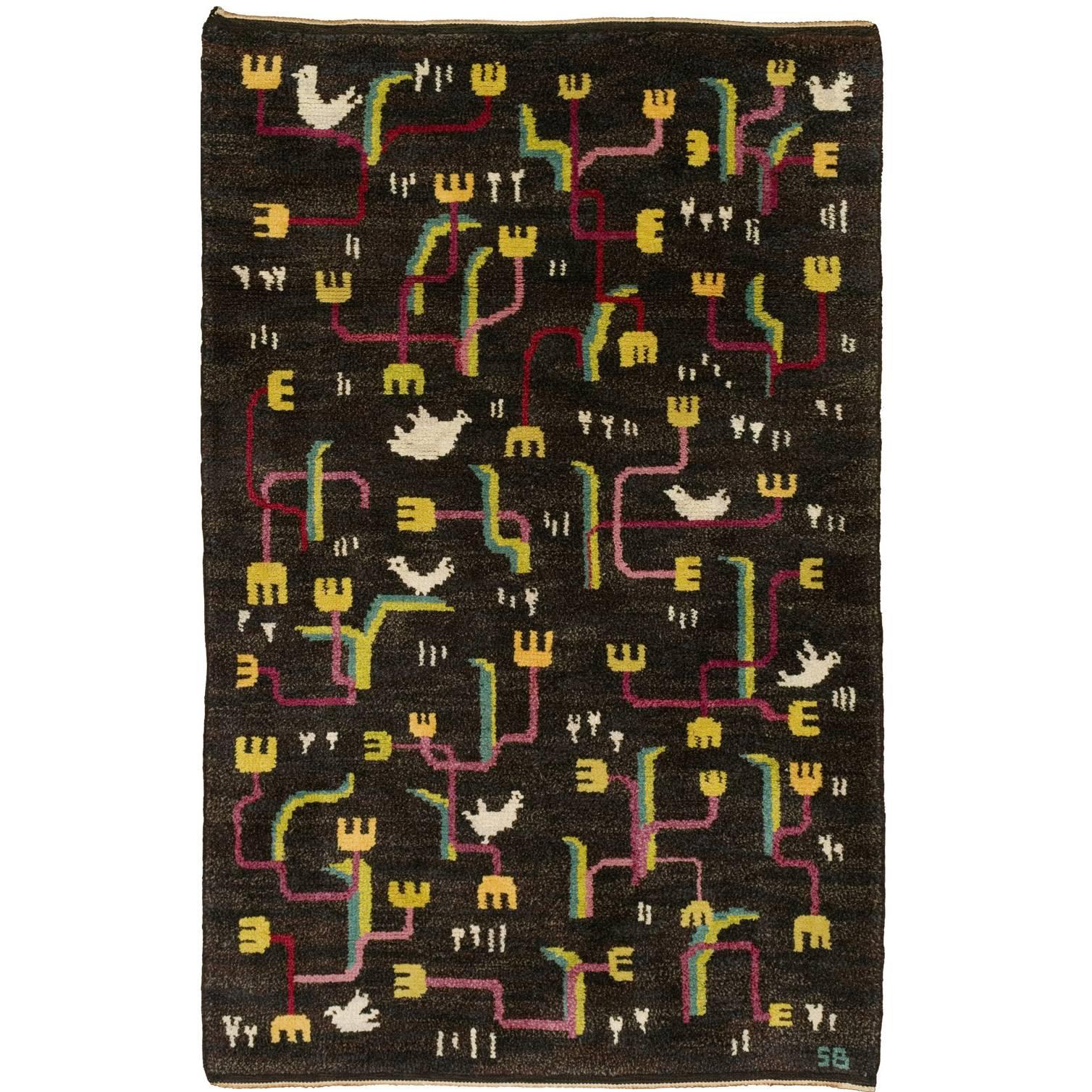 "Song of the Birds" Mid-20th Century Swedish Pile Rug by Sigvard Bernadotte