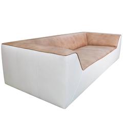 Set of Four Large Modern Tan and White Three-Seat Leather Sofas 12