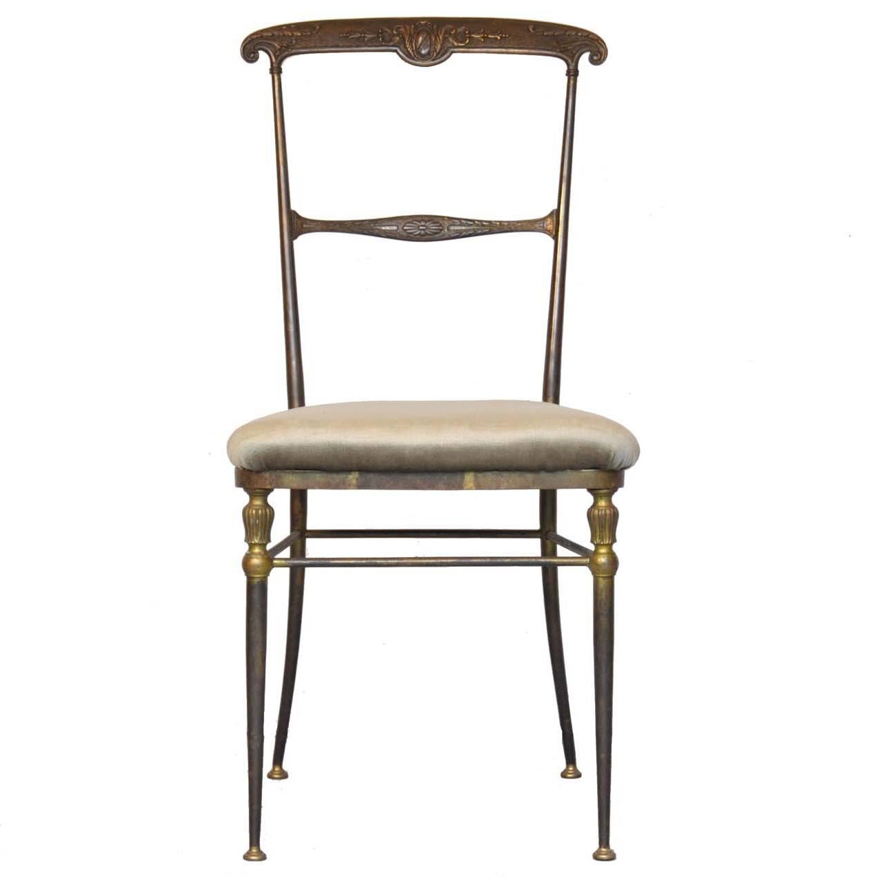 Antique Bronze and Velvet Elegant Dining Chair For Sale