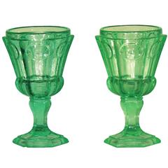 Antique Russian Hexagonal Green Glass Water Goblets