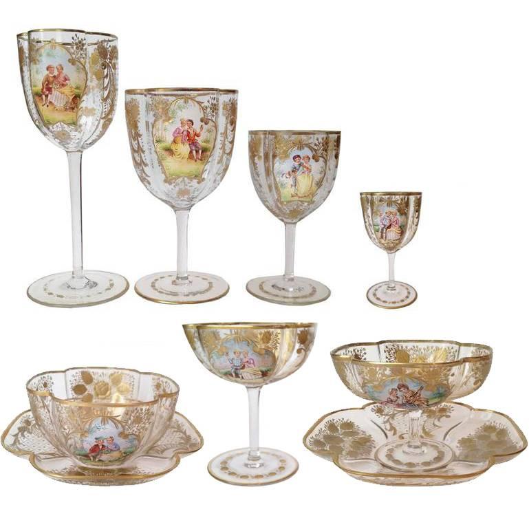 Bohemian Enameled and Gilded Stemware Service "HUGE" 96 pieces c1900 For Sale