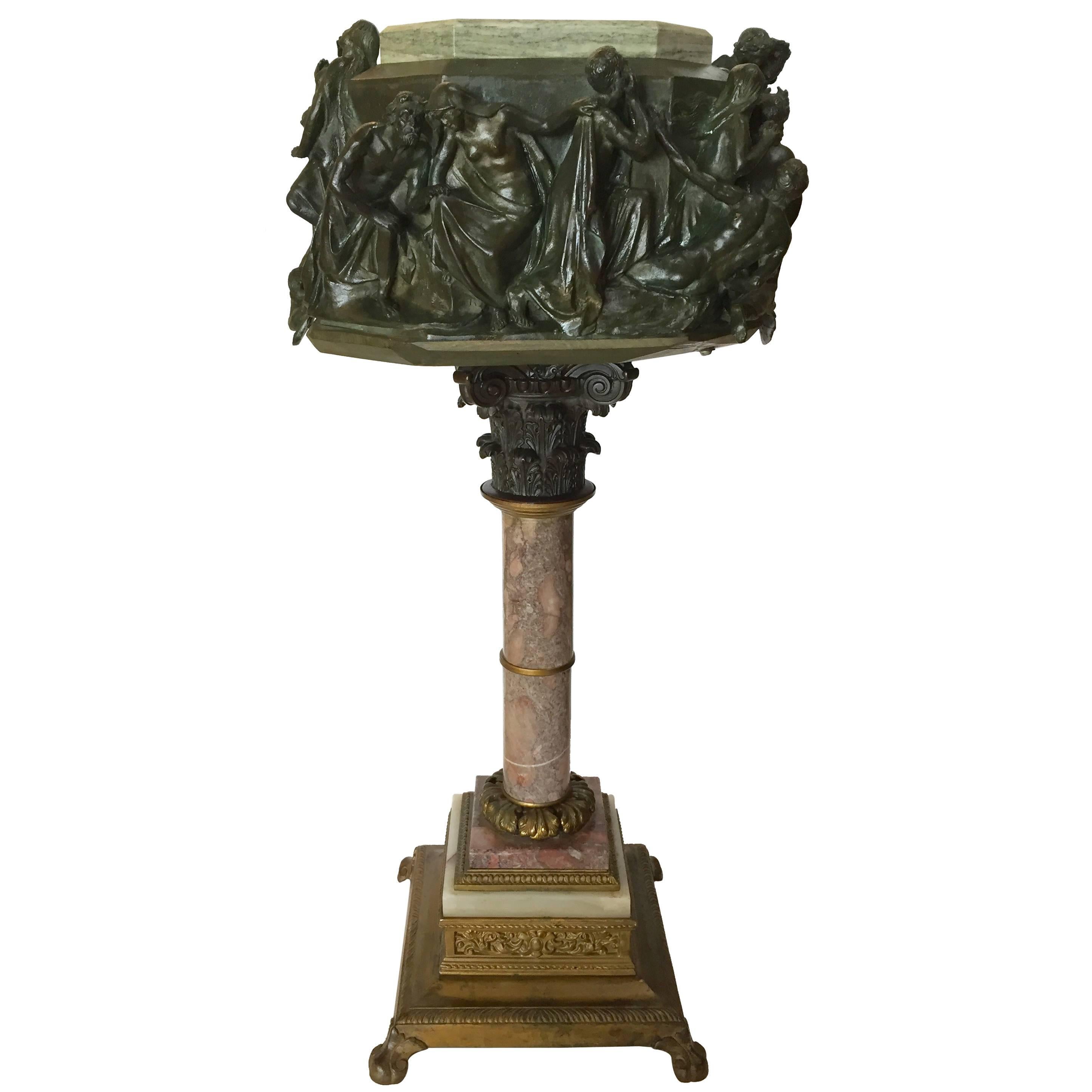 Renaissance Style High Relief Cast Bronze and Marble Table Stand, Italy For Sale