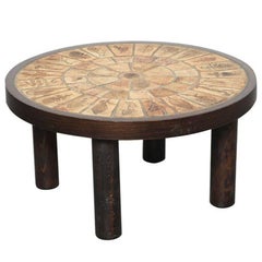 Vintage Coffee Table with Garrigue Tiles on Wood Frame by Roger Capron