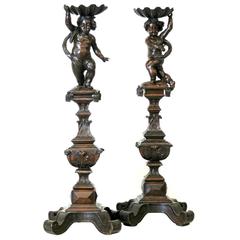 Pair of Large Italian Renaissance Style Carved Figural Pedestals