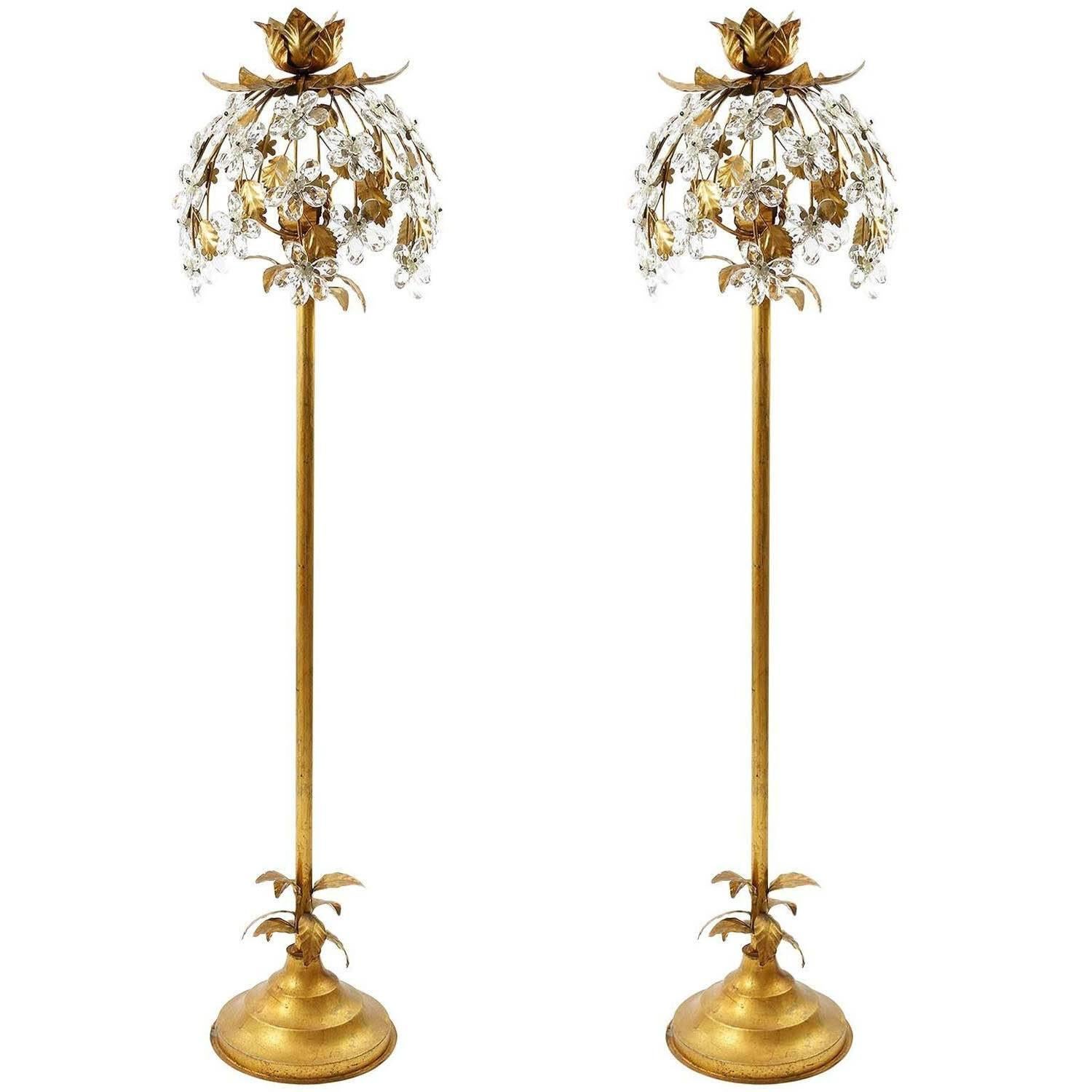 One of Two Gilt Italian Floor Lamps, 1960s For Sale