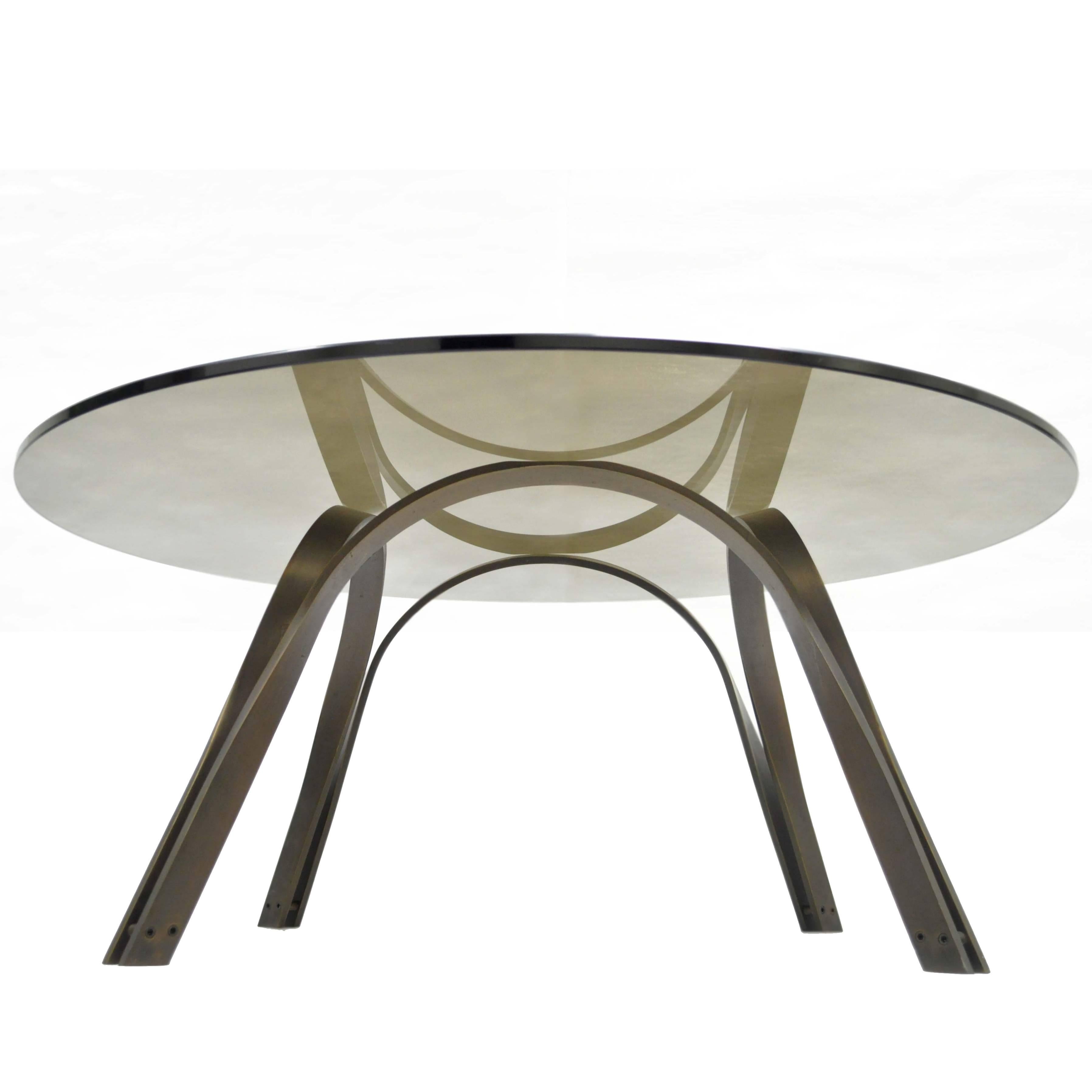 Trimark Bronze Sculptural Round Glass Coffee Table After Roger Sprunger Dunbar For Sale