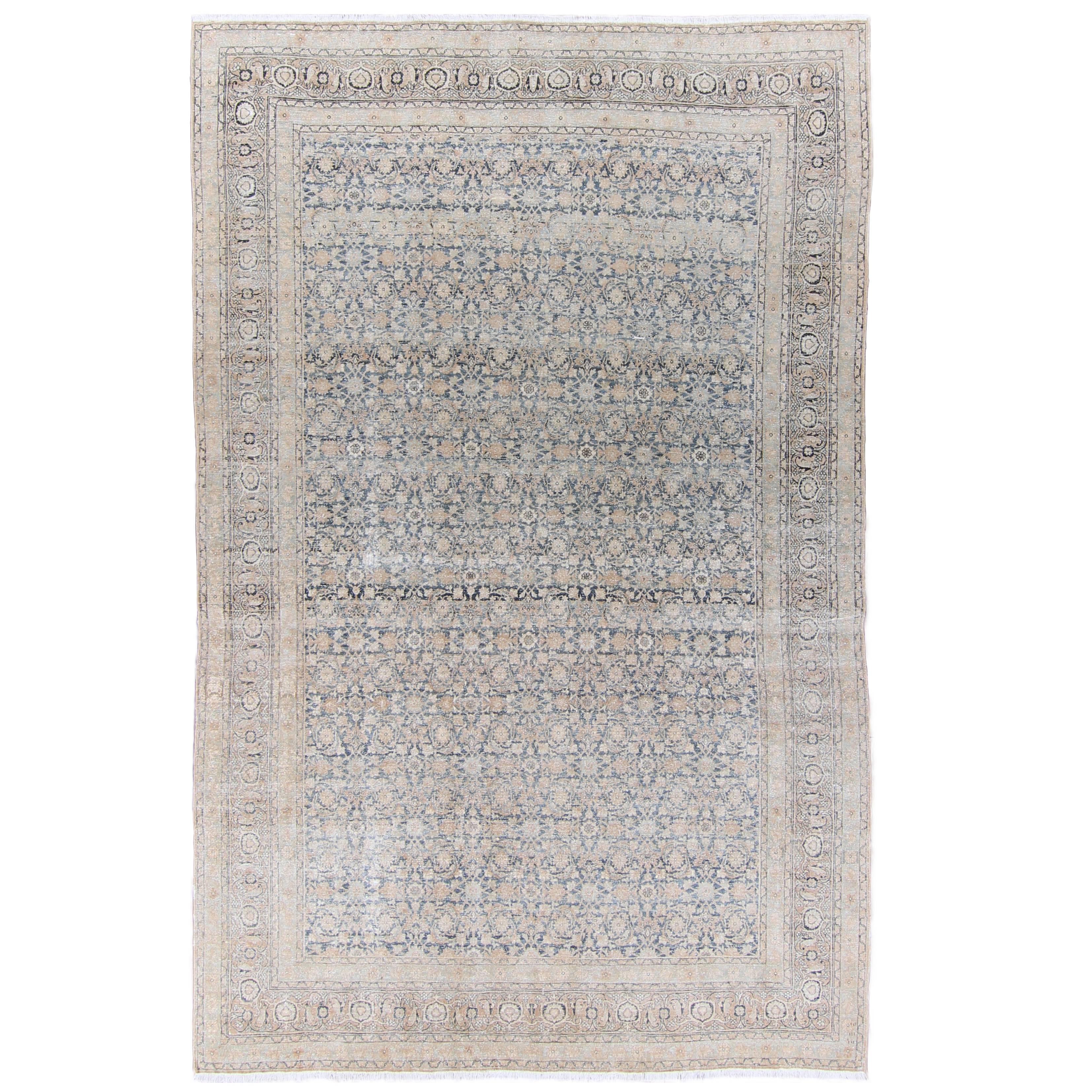 Neutral Antique Yazd Rug For Sale