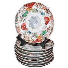 Antique Set of Eight Imari Palette Side Plates, 19th Century