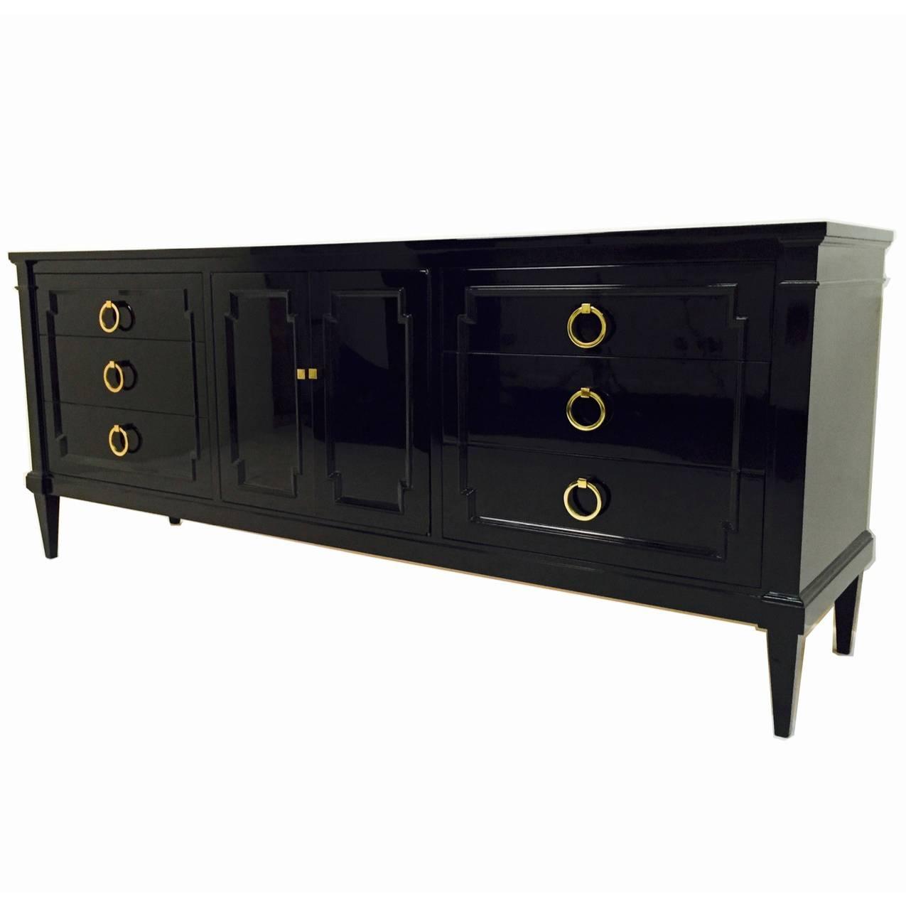 Black Lacquer Dresser with New Brass Hardware at 1stdibs