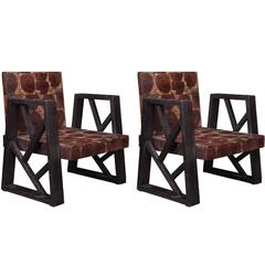 Vintage Pair of 1970s Oyster Cut Timber Chairs