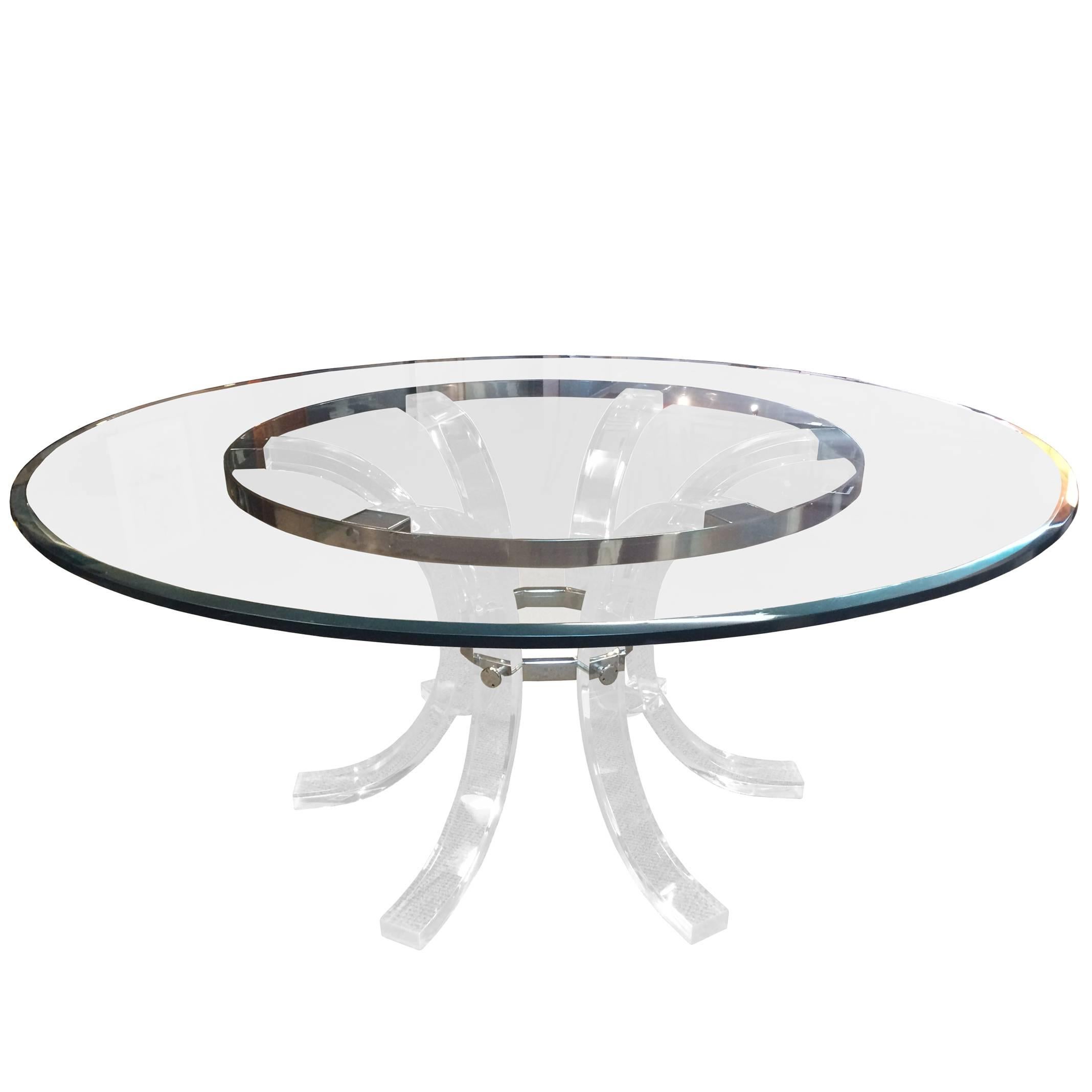Charles Hollis Jones "Arched" Dining Table in Lucite & Chrome, Seats Eight
