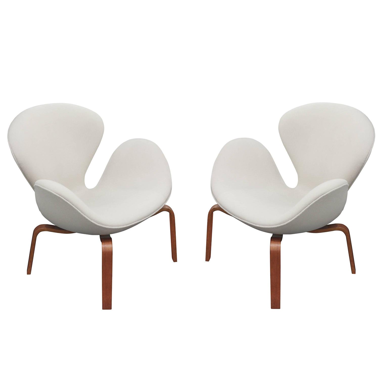 Pair of "Swan Chairs" with Laminated Teak Legs by Arne Jacobsen at 1stdibs