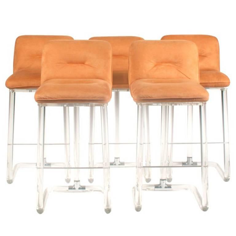 Set of Five Lucite Bar Stools by Leon Frost of Lion in Frost Inc