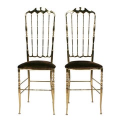 Italian Brass High Back Side Chairs by Chiavari