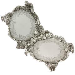 Antique George II Rococo Style Sterling Silver Salvers by Paul de Lamerie