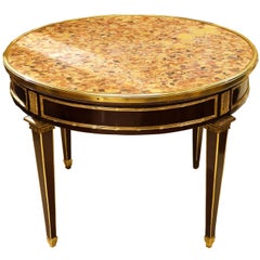 Table centrale ronde française de style Louis XVI à plateau en marbre