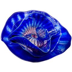 20th Century 5-Piece Cobalt Blue Sea Form Set with Turquoise Lip Wrap Glass Set 12