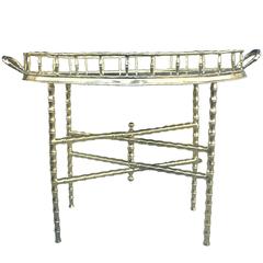 Polished Brass Faux Bamboo Chinoiserie Tray Table