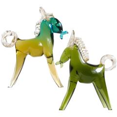 Alfredo Barbini Murano Sommerso Gold Italian Art Glass Horse Pony Set 8