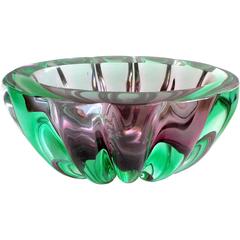 Murano Sommerso Purple and Green Italian Art Glass Geode Cut Bowl