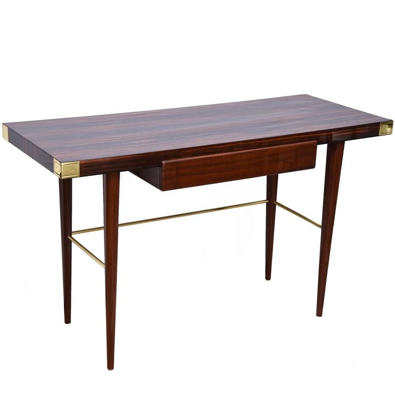 Modernist Walter Charak Macassar Ebony Gany And Brass Desk For Modernist Walter Charak Macassar Ebony Gany And Brass Desk For