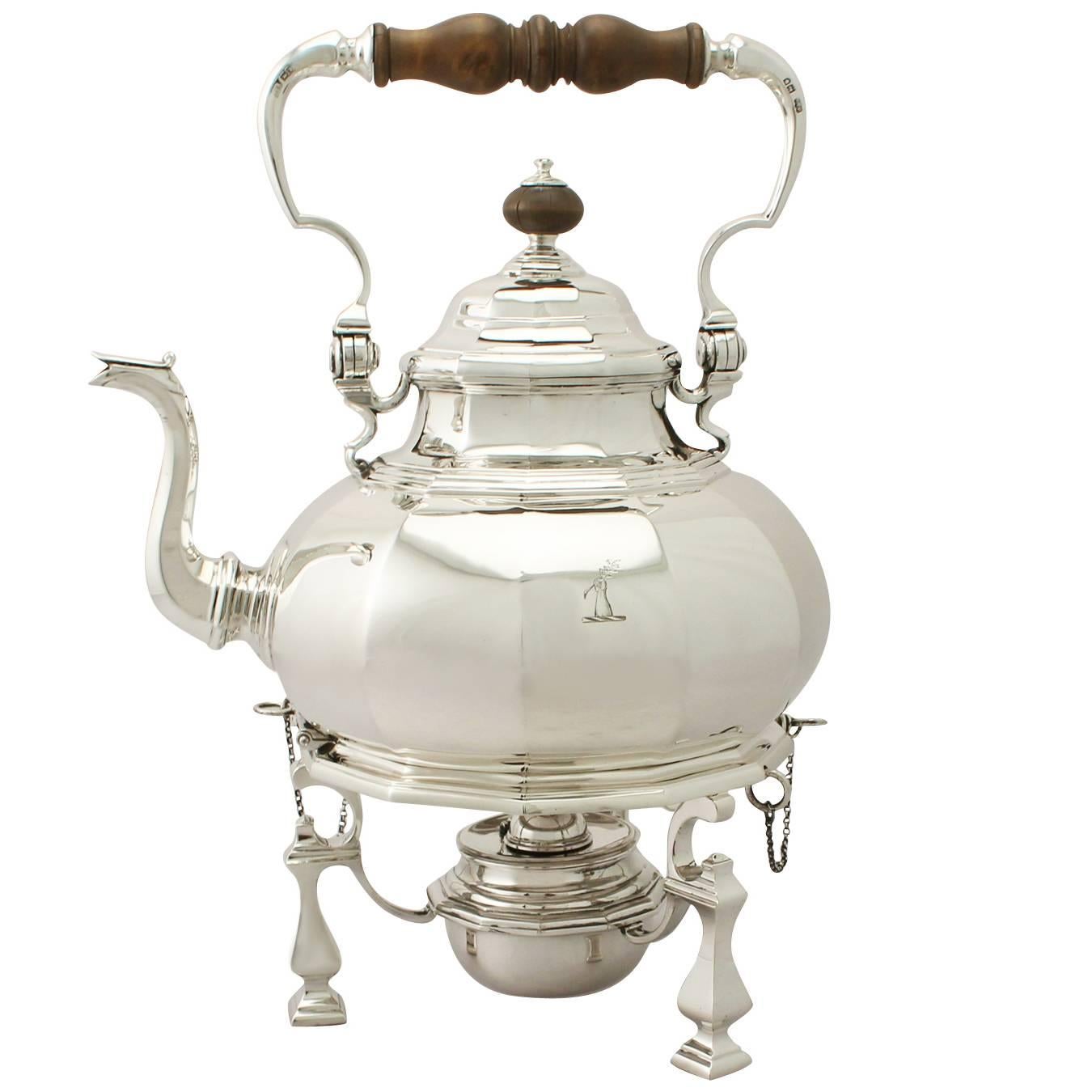 Sterling Silver Spirit Kettle - Queen Anne Style, Antique George V