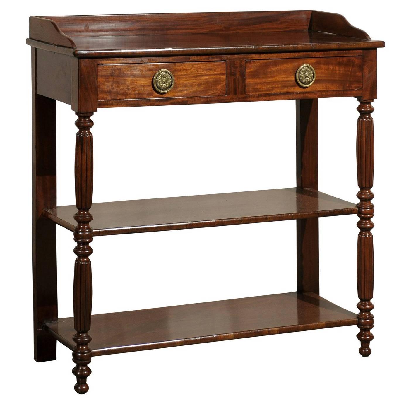19th Century English Mahogany Etagere with Two Drawers