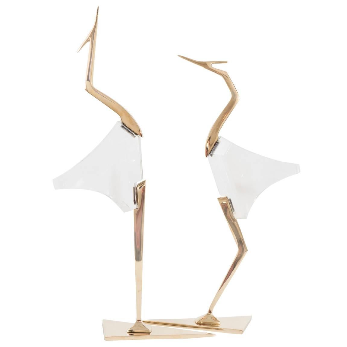 Pair of Stylized Crane Sculptures