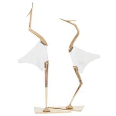 Vintage Pair of Stylized Crane Sculptures