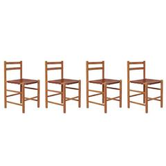 French Modern Style Birch and Leather Dining Chairs