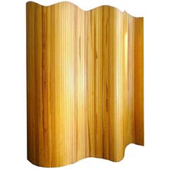 French Wood Tambour Divider  Screen,  1960s Modernist Undulating Design 