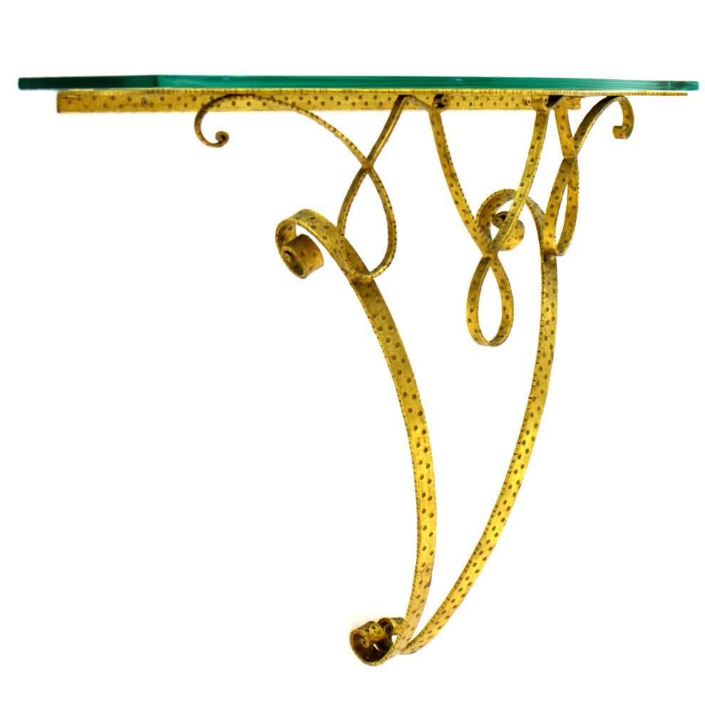 Wall Console Table by Pier Luigi Colli, Brass and Glass, Italy, 1950s