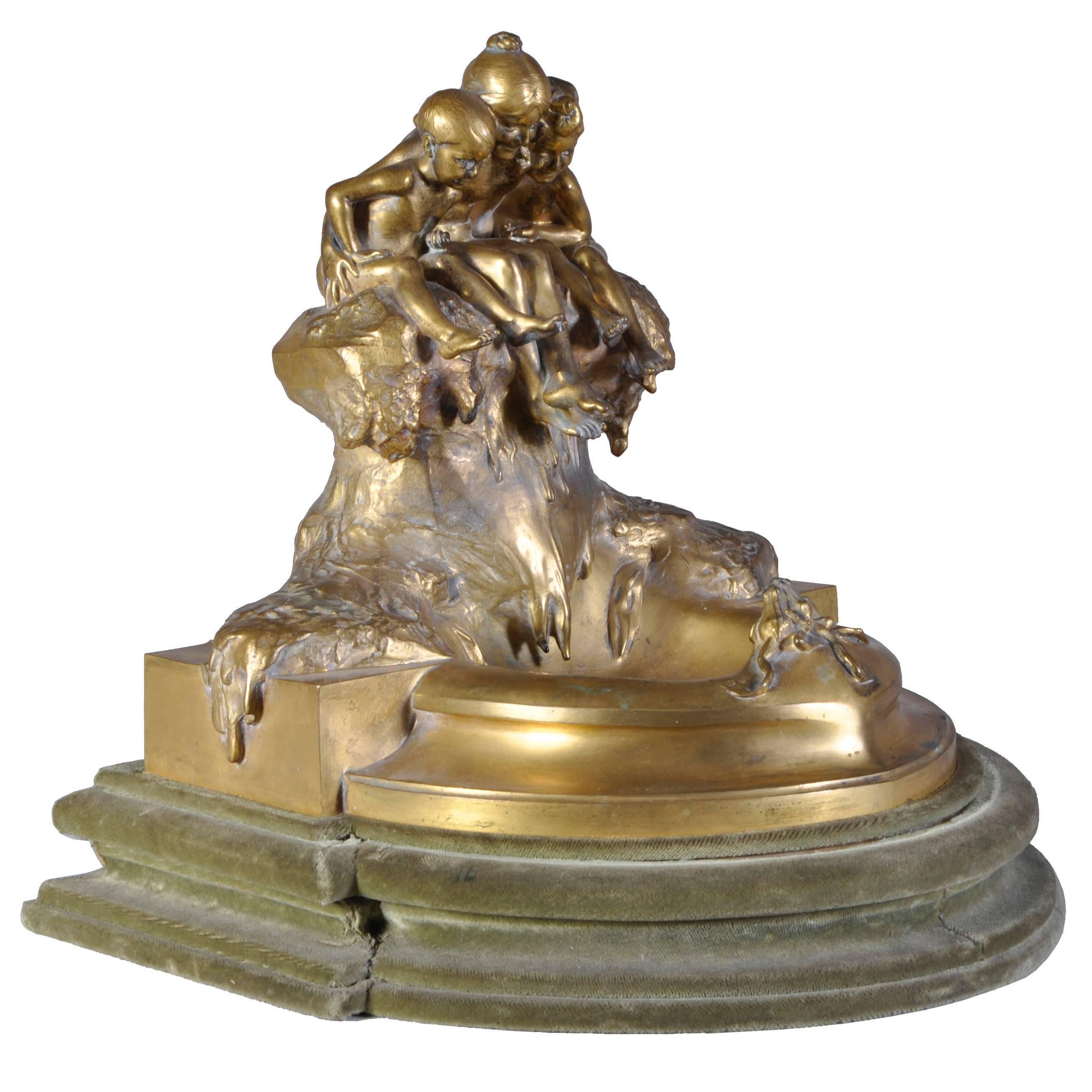 "Youth Fountain", Gilt Bronze Coin Tray by Max Blondat For Sale