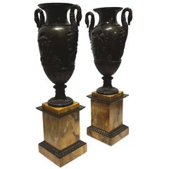 Pair of Louis-Philippe Siena-Marble and Patinated Bronze Medici Vases