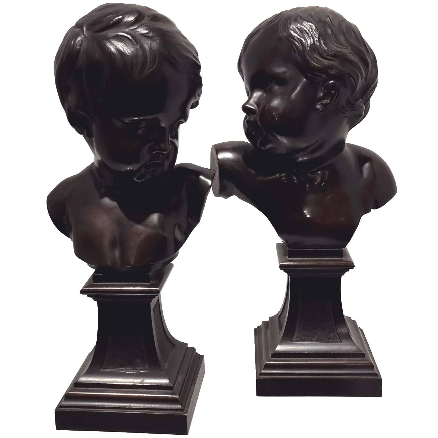 Pair of French 19th Century Bronze Busts after Francois Duquesnoy