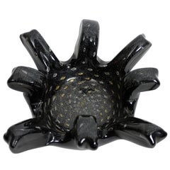 Unusual Gold and Silver Flecks Black Murano Glass Finger Shaped Centerpiece