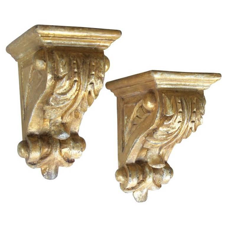 Well-Carved Pair of American Classical Revival Giltwood Corbels