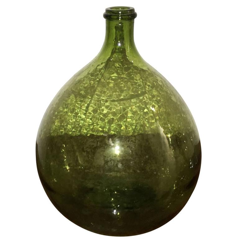 Argentinian Vintage Peridot Green Demijohn Wine Jug For Sale at 1stdibs