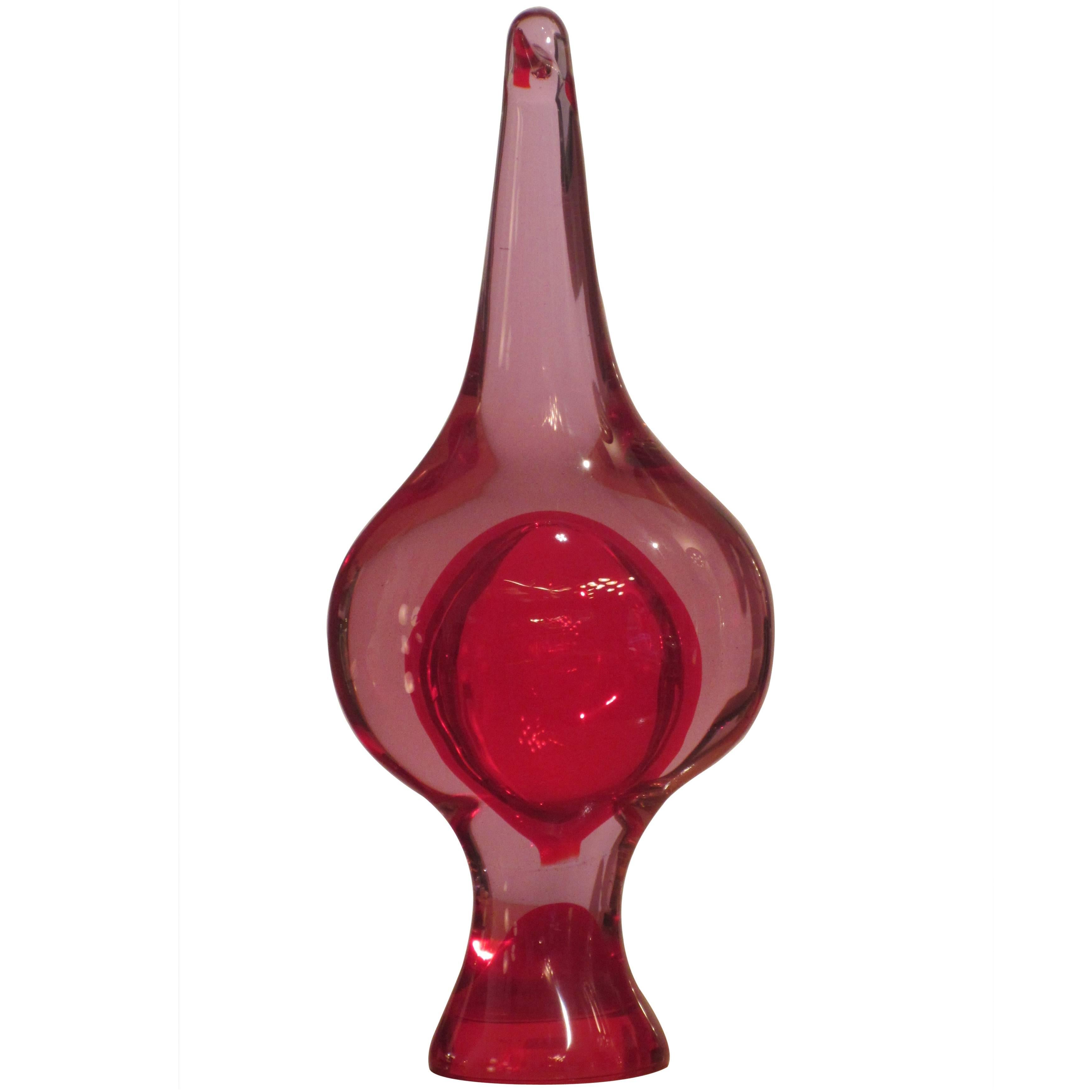 Murano Pink and Red Bird For Sale