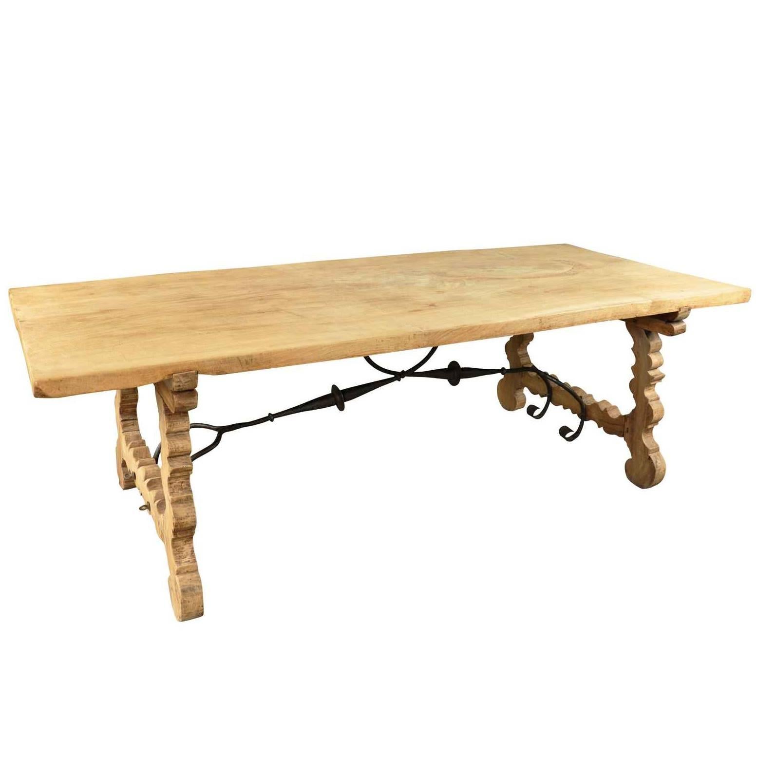 Spanish 19th Century Farm Table, Trestle Table in Bleached Oak