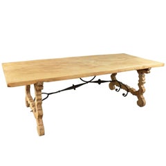 Spanish 19th Century Farm Table, Trestle Table in Bleached Oak